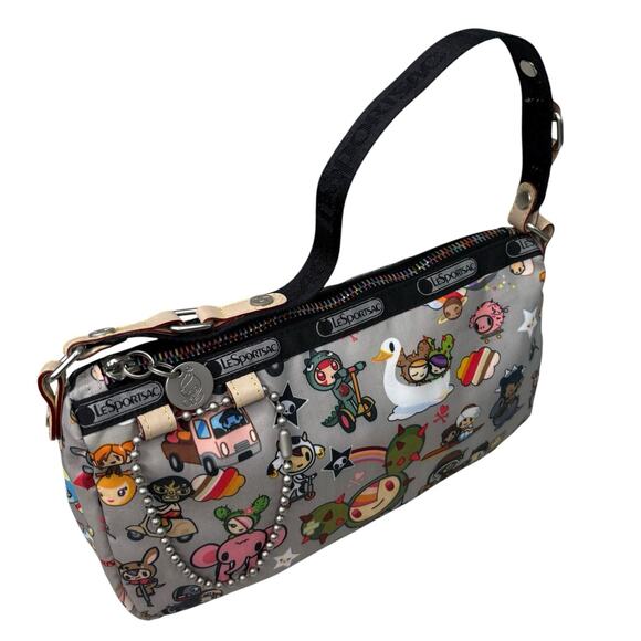 Tokidoki x LeSportsac Trasporto Ciao Shoulder Bag Rare Retired Print Gray NWOT - Picture 5 of 12